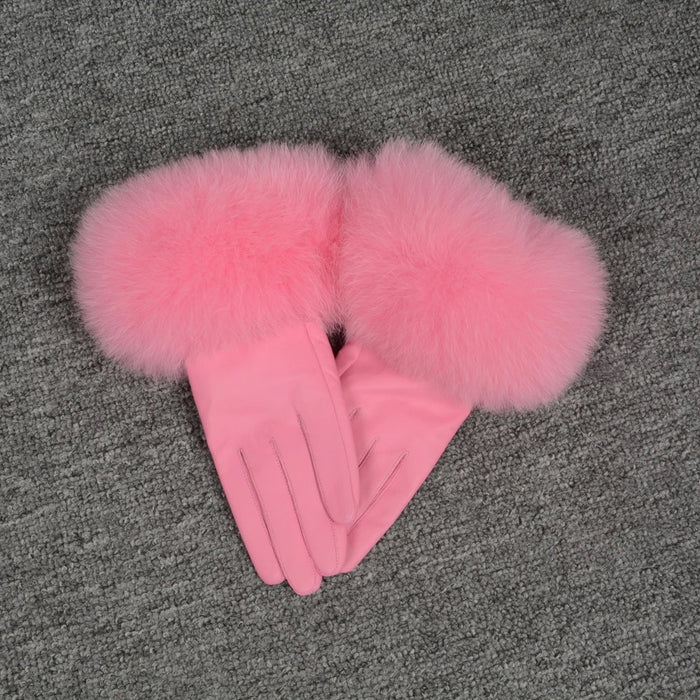 Colourful Leather Gloves with Fur Accents