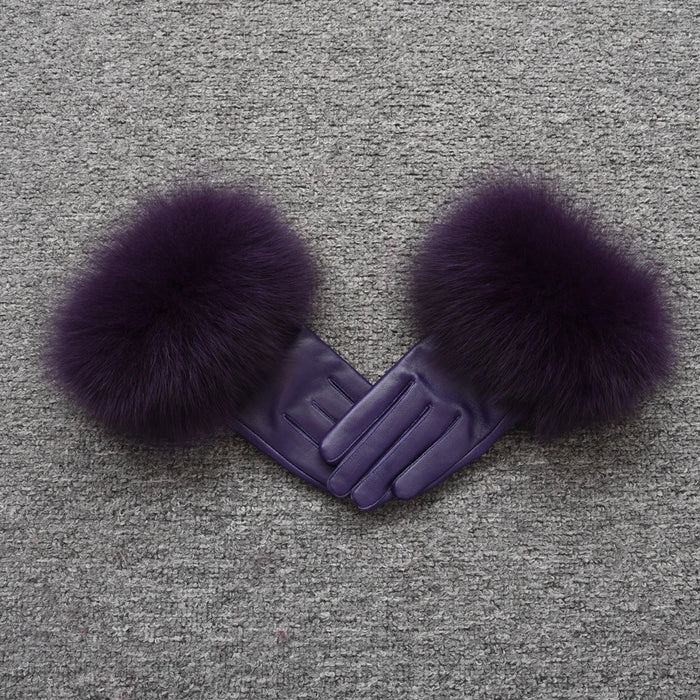 Colourful Leather Gloves with Fur Accents